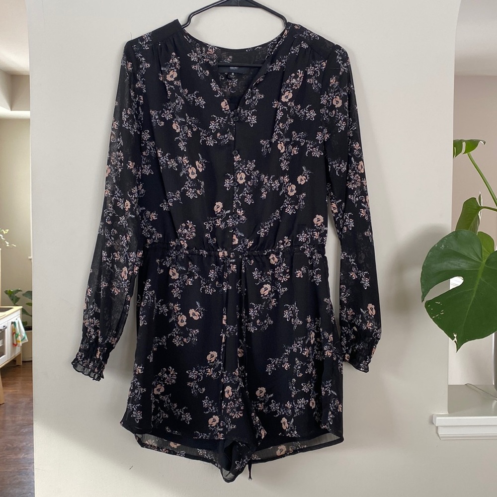 Sheer Button-up Romper w Liner and Cinched Wrist detail